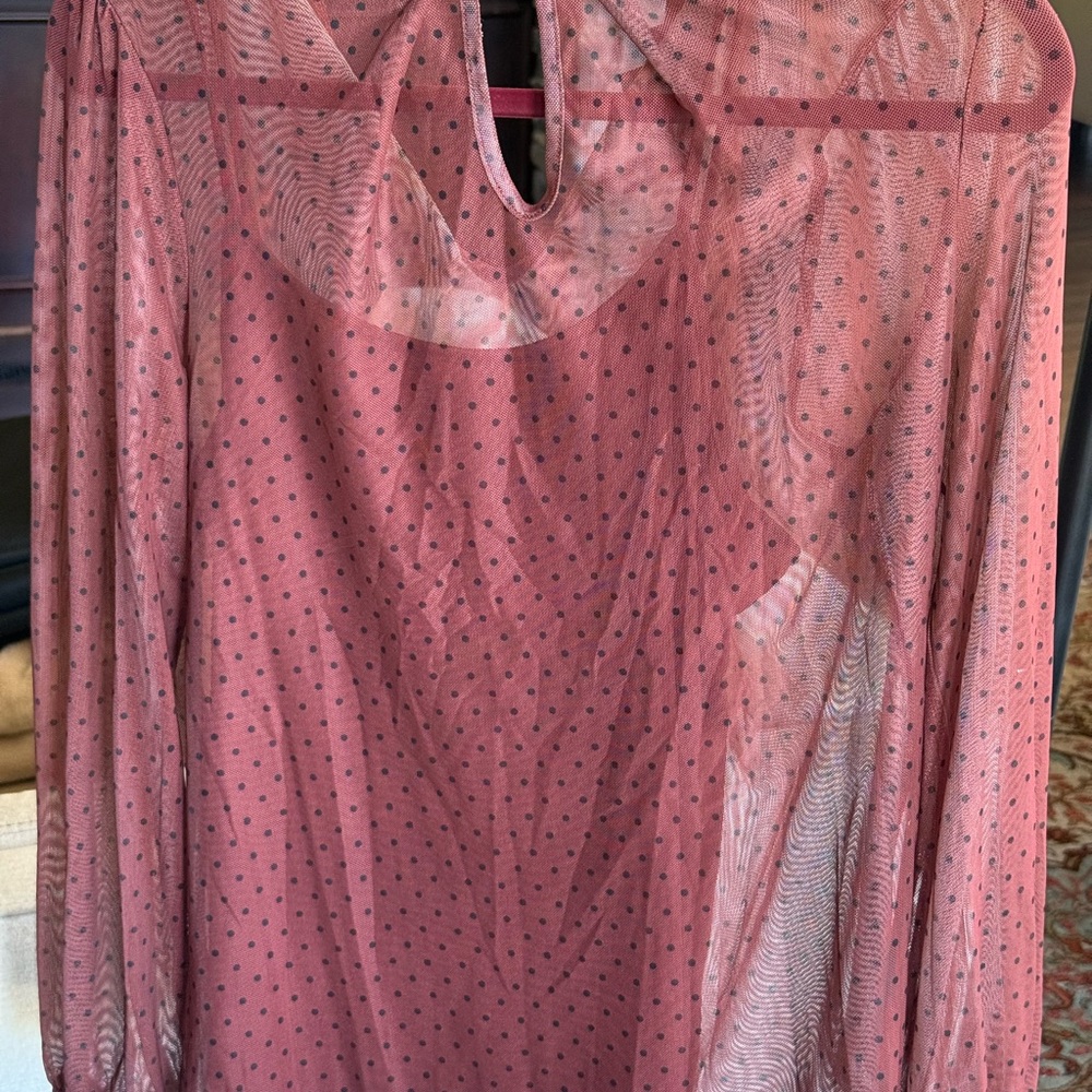 Bobeau Pink Sheer Polka Dot Top
